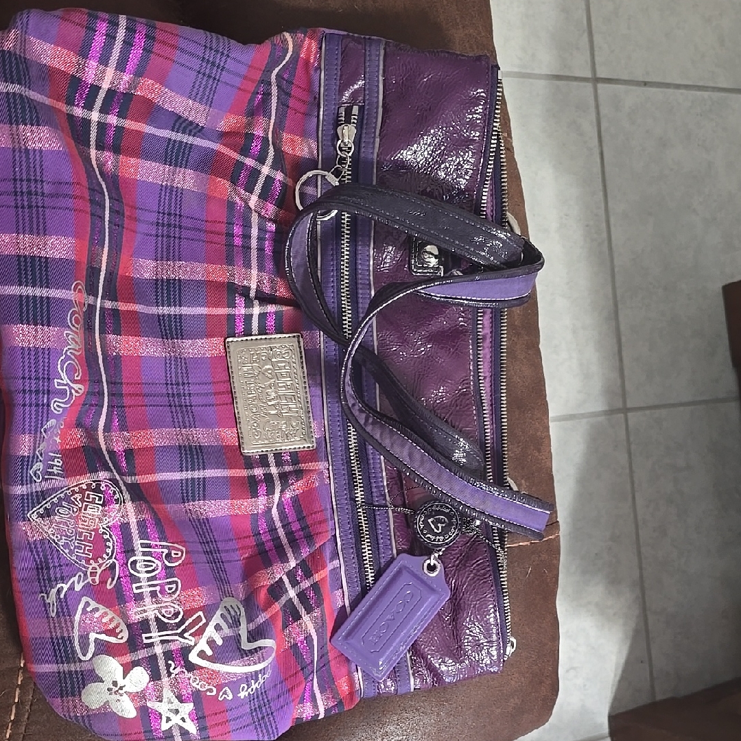 Coach Purple And Pink Plaid Tote